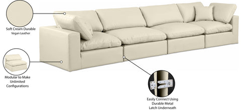 Farrah 158" Cream Vegan Leather Upholstered Sofa, 4-Piece