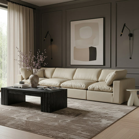 Farrah 158" Cream Vegan Leather Upholstered Sofa, 4-Piece
