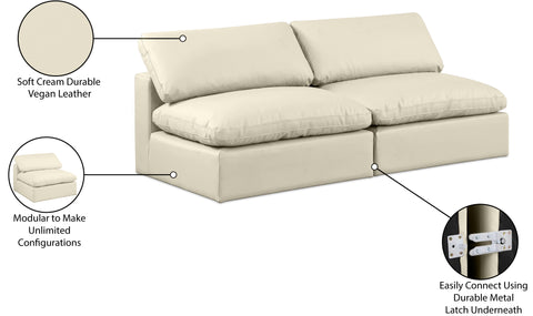 Farrah 78" Cream Vegan Leather Upholstered Armless Sofa, 2-Piece