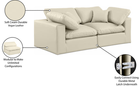 Farrah 80" Cream Vegan Leather Upholstered Sofa, 2-Piece