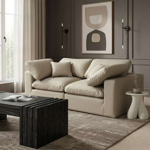 Farrah 80" Cream Vegan Leather Upholstered Sofa, 2-Piece