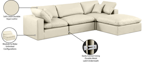 Farrah 119" Cream Vegan Leather Upholstered Sectional, 4-Piece