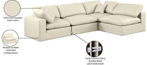 Farrah 119" Cream Vegan Leather Upholstered Sectional, 4-Piece (Style 2)