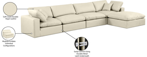 Farrah 158" Cream Vegan Leather Upholstered Sectional, 5-Piece