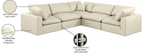 Farrah 119" Cream Vegan Leather Upholstered Sectional, 5-Piece