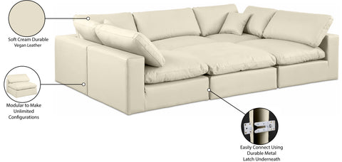 Farrah 119" Cream Vegan Leather Upholstered Sectional, 6-Piece