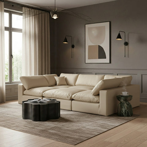 Farrah 119" Cream Vegan Leather Upholstered Sectional, 6-Piece