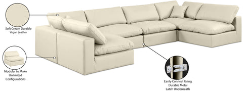 Farrah 158" Cream Vegan Leather Upholstered Sectional, 6-Piece (Style 3)