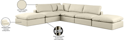 Farrah 157" Cream Vegan Leather Upholstered Sectional, 6-Piece