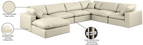 Farrah 158" Cream Vegan Leather Upholstered Sectional, 7-Piece