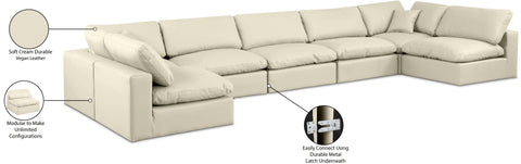 Farrah 197" Cream Vegan Leather Upholstered Sectional, 7-Piece