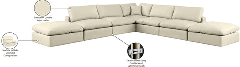Farrah 157" Cream Vegan Leather Upholstered Sectional, 7-Piece