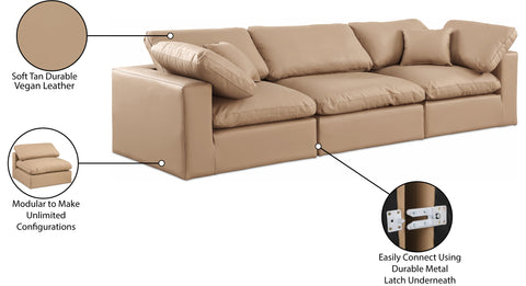 Farrah 119" Tan Vegan Leather Upholstered Sofa, 3-Piece