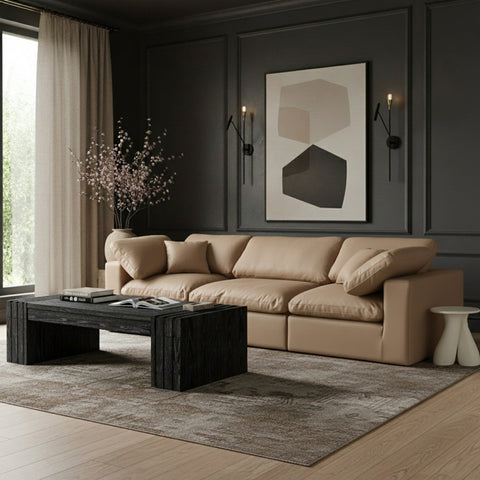 Farrah 119" Tan Vegan Leather Upholstered Sofa, 3-Piece