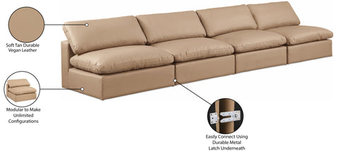 Farrah 156" Tan Vegan Leather Upholstered Armless Sofa, 4-Piece