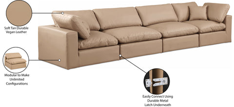 Farrah 158" Tan Vegan Leather Upholstered Sofa, 4-Piece