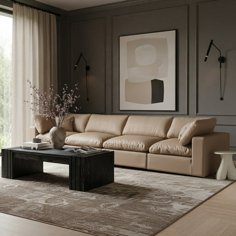 Farrah 158" Tan Vegan Leather Upholstered Sofa, 4-Piece