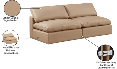 Farrah 78" Tan Vegan Leather Upholstered Armless Sofa, 2-Piece