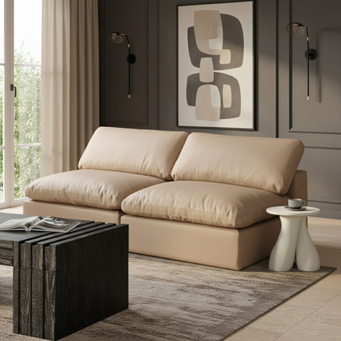Farrah 78" Tan Vegan Leather Upholstered Armless Sofa, 2-Piece