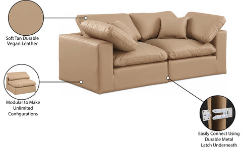 Farrah 80" Tan Vegan Leather Upholstered Sofa, 2-Piece