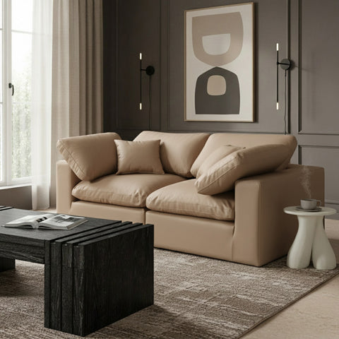 Farrah 80" Tan Vegan Leather Upholstered Sofa, 2-Piece