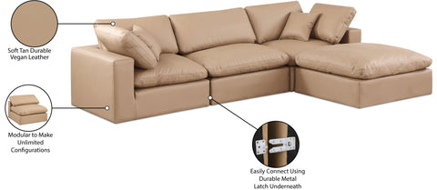 Farrah 119" Tan Vegan Leather Upholstered Sectional, 4-Piece