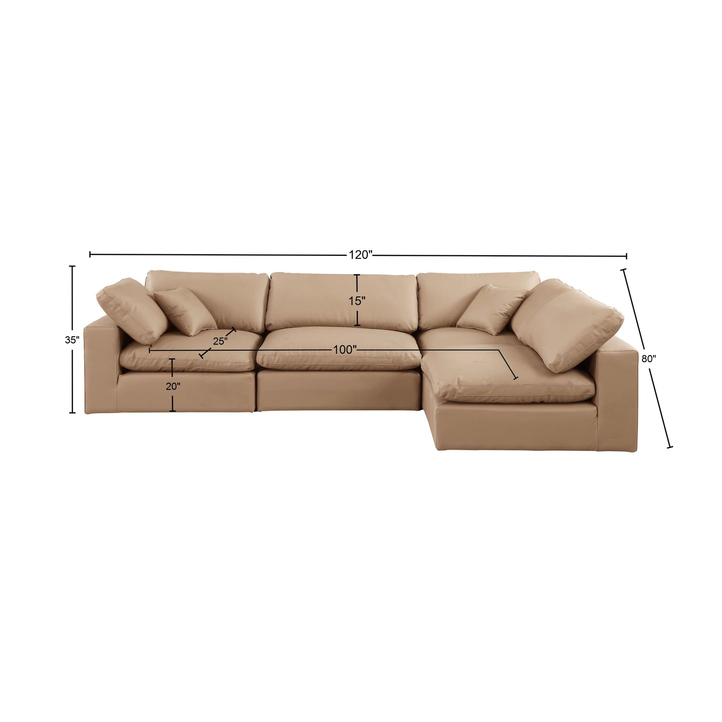 dolce tan faux leather modular sectional sec4b