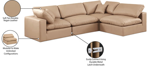 Farrah 119" Tan Vegan Leather Upholstered Sectional, 4-Piece (Style 2)