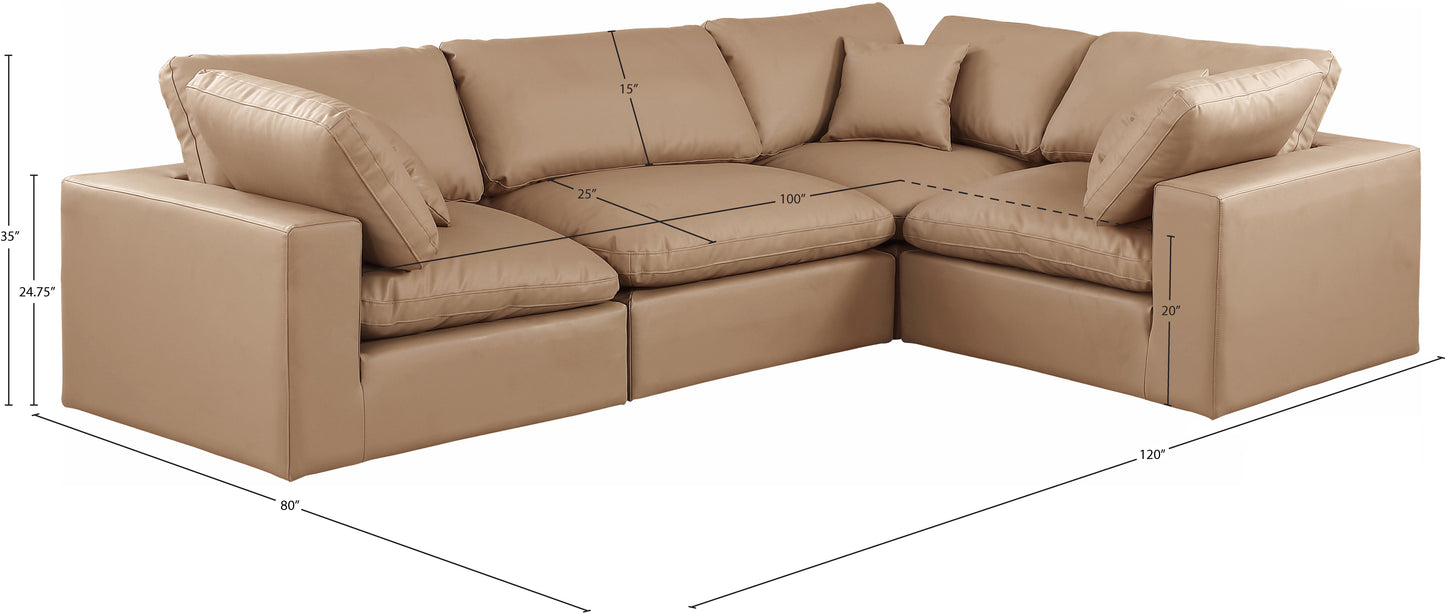 asher tan vegan leather modular sectional