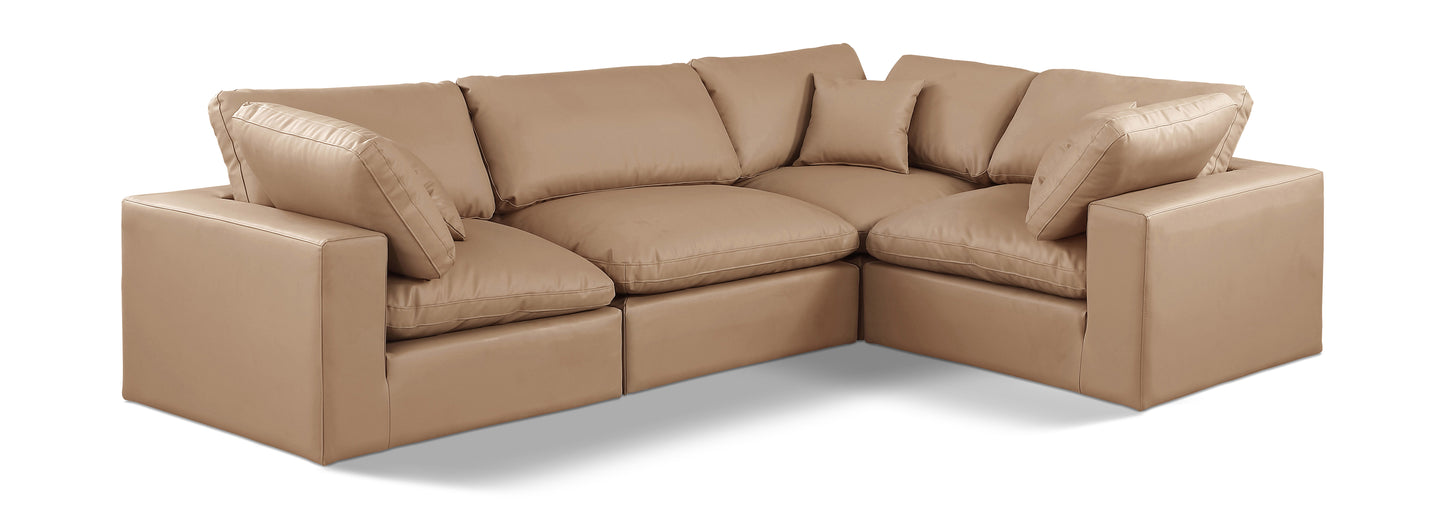 asher tan vegan leather modular sectional