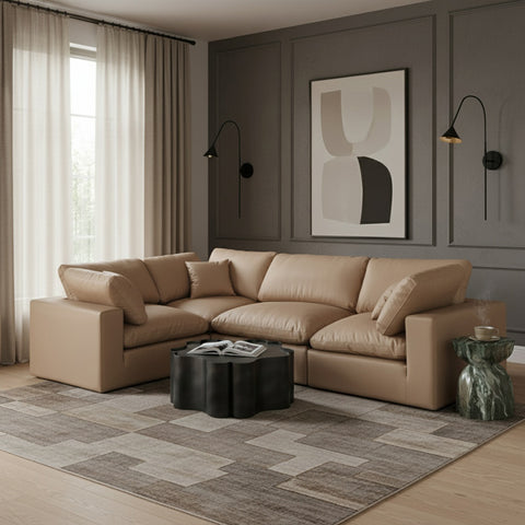 Farrah 119" Tan Vegan Leather Upholstered Sectional, 4-Piece (Style 3)