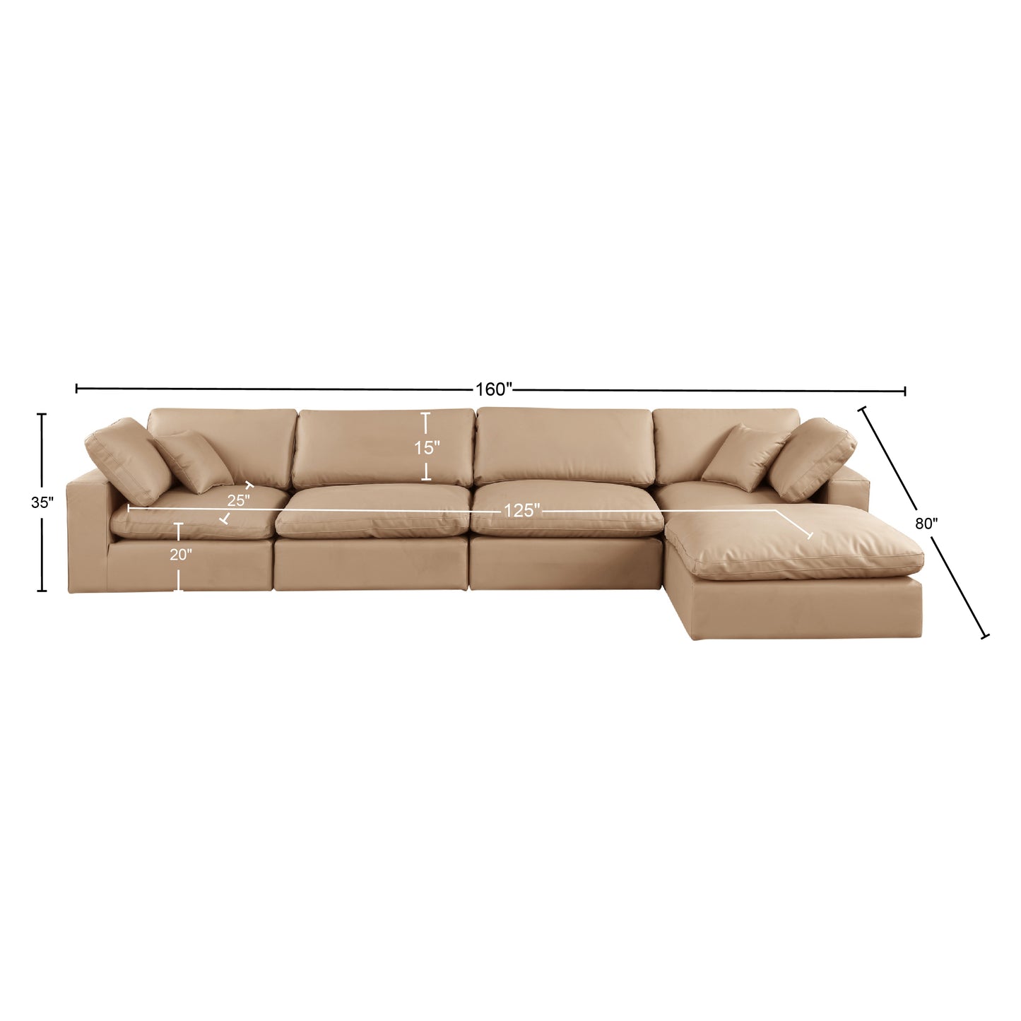 dolce tan faux leather modular sectional sec5a