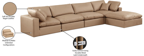 Farrah 158" Tan Vegan Leather Upholstered Sectional, 5-Piece