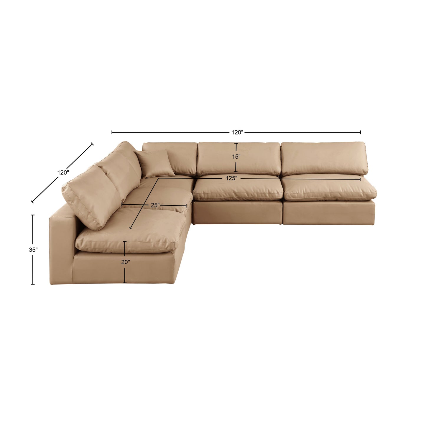 dolce tan faux leather modular sectional sec5b