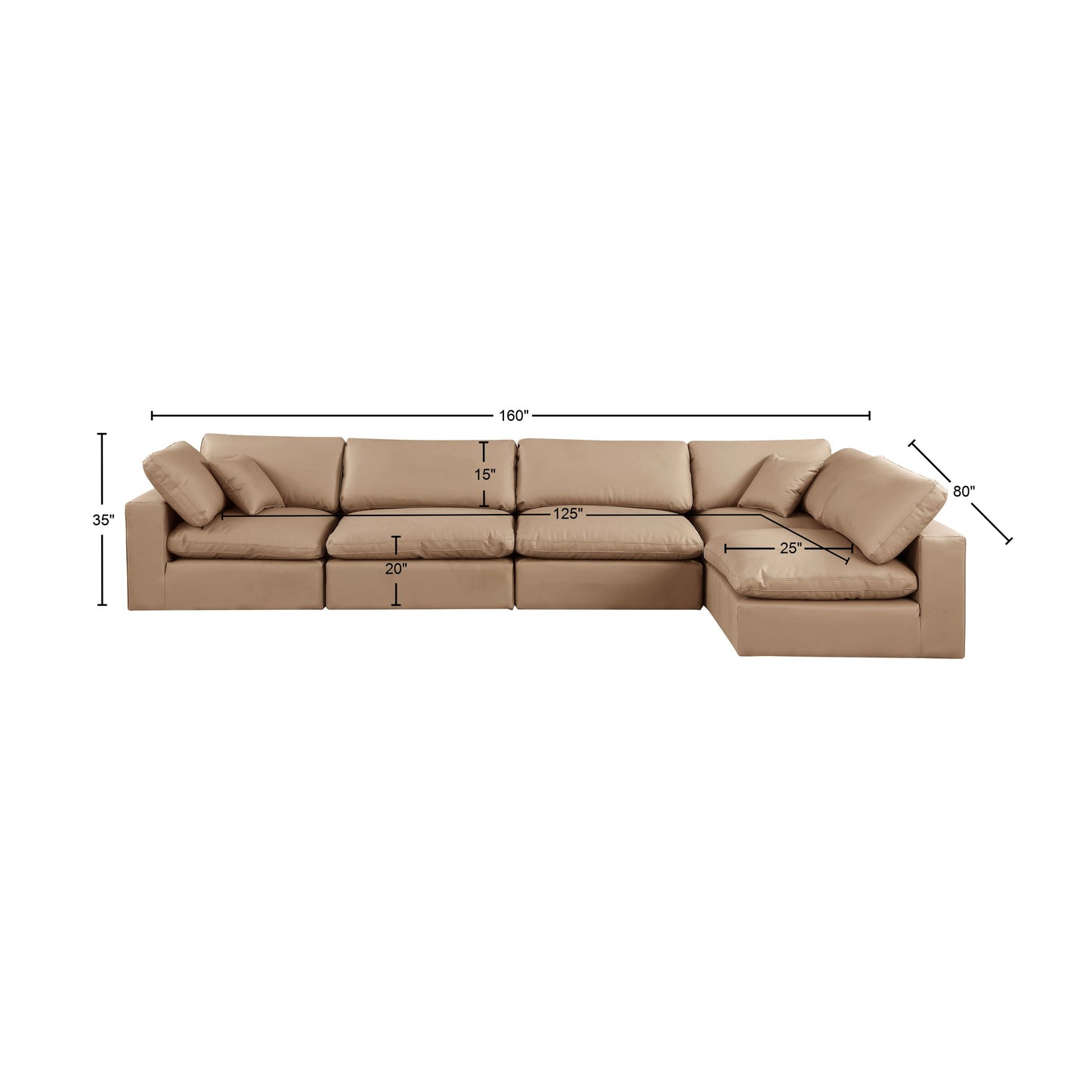 dolce tan faux leather modular sectional sec5d