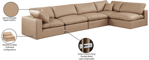 Farrah 158" Tan Vegan Leather Upholstered Sectional, 5-Piece (Style 2)