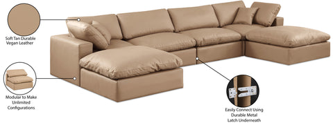 Farrah 158" Tan Vegan Leather Upholstered Sectional, 6-Piece (Style 2)
