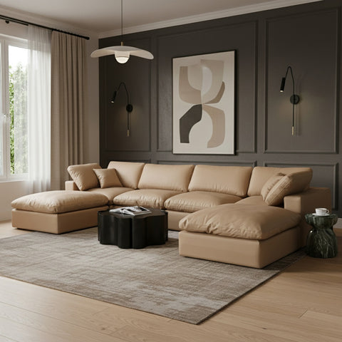 Farrah 158" Tan Vegan Leather Upholstered Sectional, 6-Piece (Style 2)