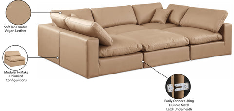 Farrah 119" Tan Vegan Leather Upholstered Sectional, 6-Piece