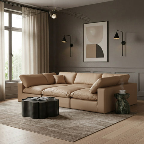 Farrah 119" Tan Vegan Leather Upholstered Sectional, 6-Piece