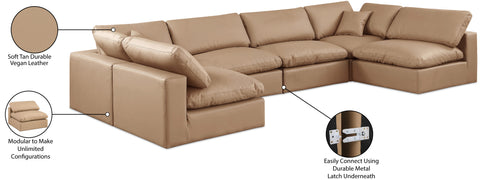 Farrah 158" Tan Vegan Leather Upholstered Sectional, 6-Piece (Style 3)