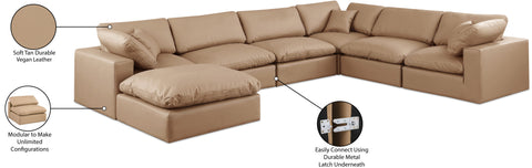 Farrah 158" Tan Vegan Leather Upholstered Sectional, 7-Piece