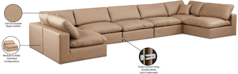 Farrah 197" Tan Vegan Leather Upholstered Sectional, 7-Piece