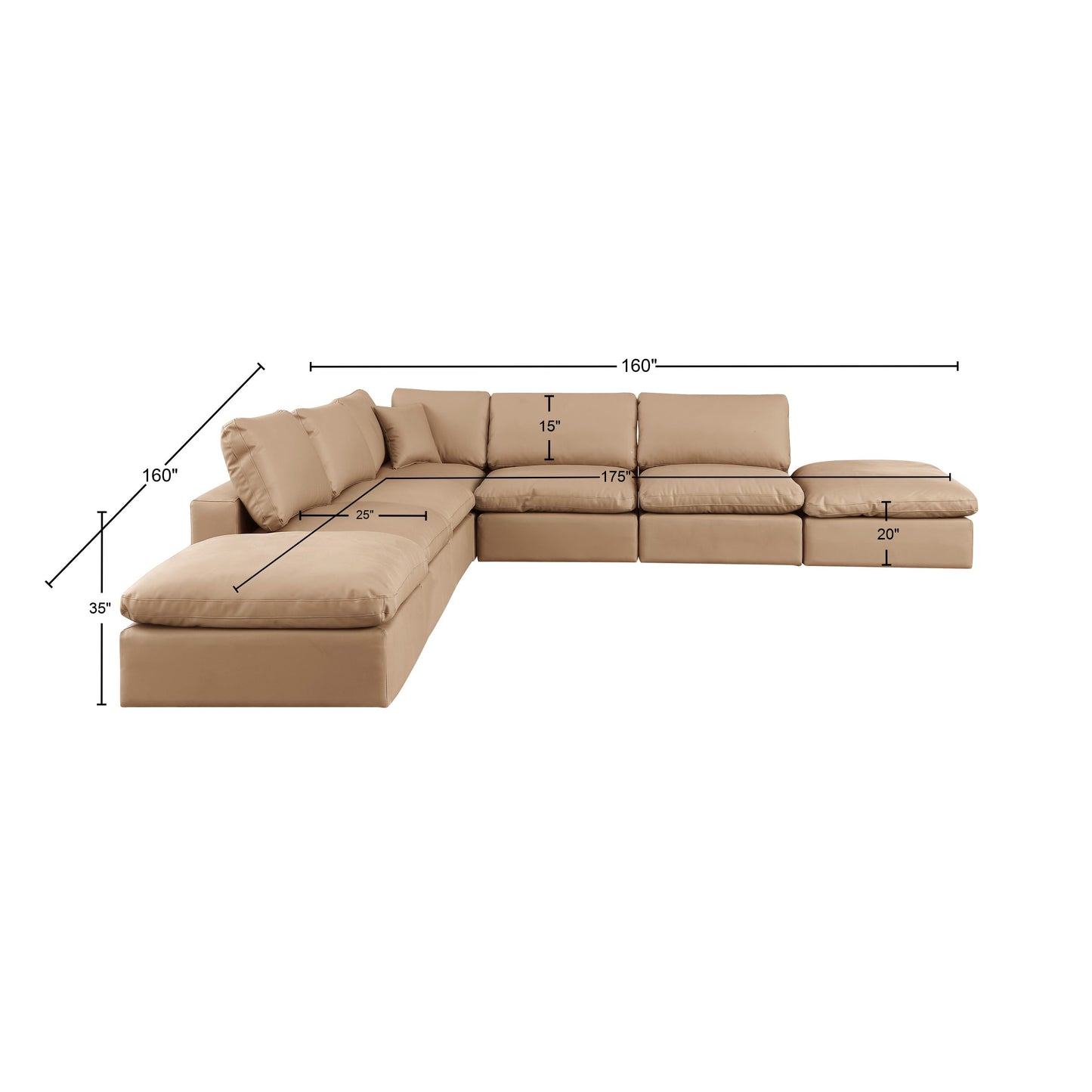 dolce tan faux leather modular sectional sec7c