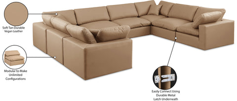 Farrah 158" Tan Vegan Leather Upholstered Sectional, 8-Piece
