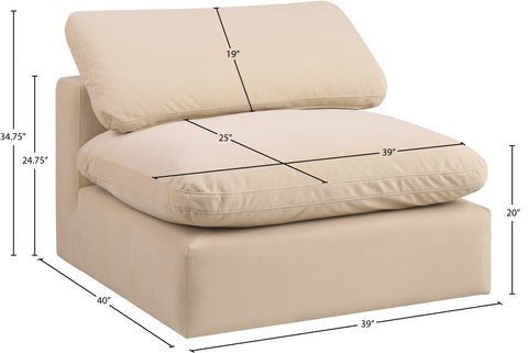 Farrah Beige Velvet Upholstered Armless Chair, 1 Piece