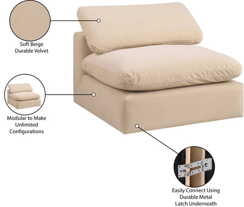 Farrah Beige Velvet Upholstered Armless Chair, 1 Piece