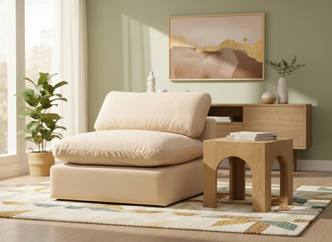Farrah Beige Velvet Upholstered Armless Chair, 1 Piece