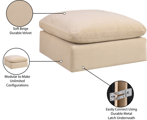 Farrah Beige Velvet Upholstered Ottoman, 1 Piece