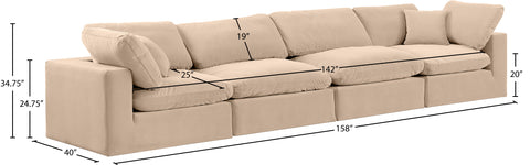 Farrah 158" Beige Velvet Upholstered Sofa, 4-Piece